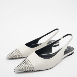 Zara NEW studded leather slingback ballet flats